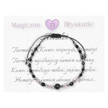 Bransoletka celebrytka czarny TURMALIN Kwarc Różowy HEMATYT ochrona miłość